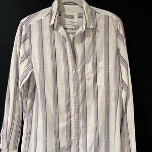 Grayson Women’s Striped Casual Button Down Shirt - White, Blue, and Red